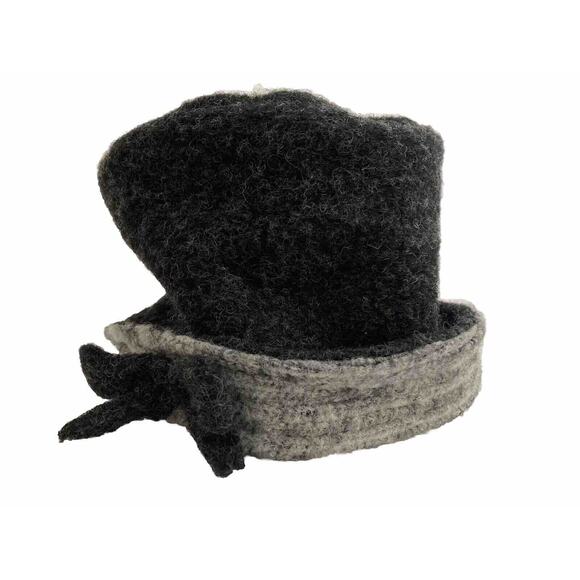 La Fenice Florence Italy Wool Blend Scrunchy Cloche Hat Bow Gray Made in Italy - Picture 2 of 7
